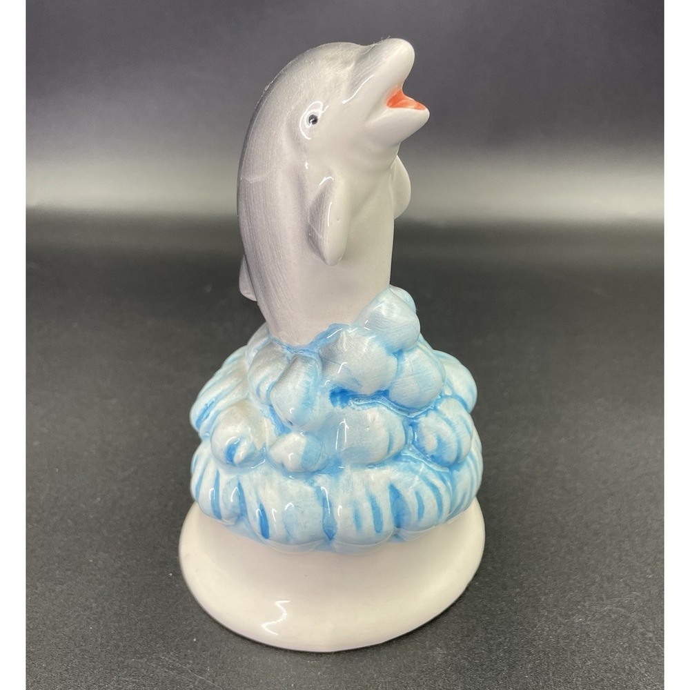 Vintage St Augustin Souvenir Bell Ceramic Dolphin Wave Working Clacker Beach EUC